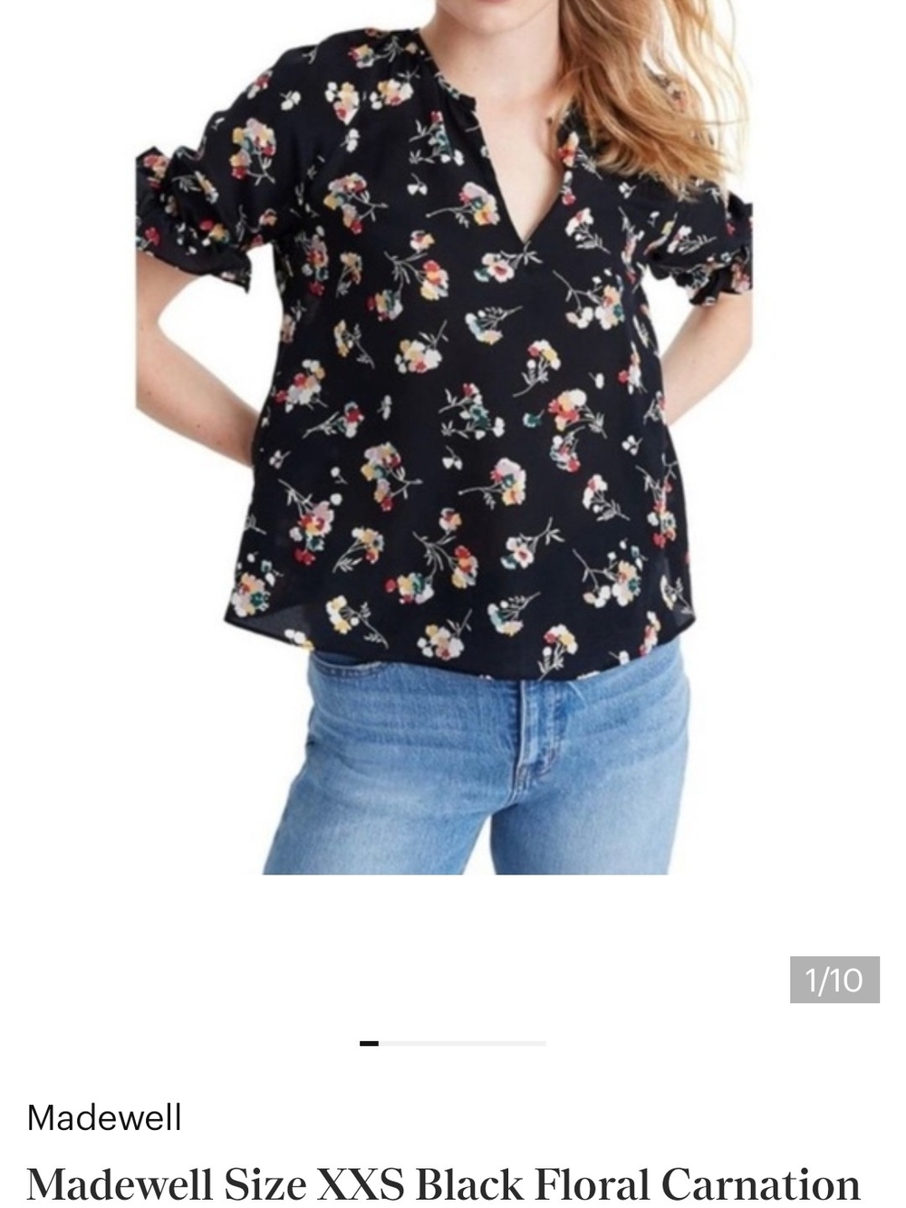 Madewell Black Floral Blouse Size S